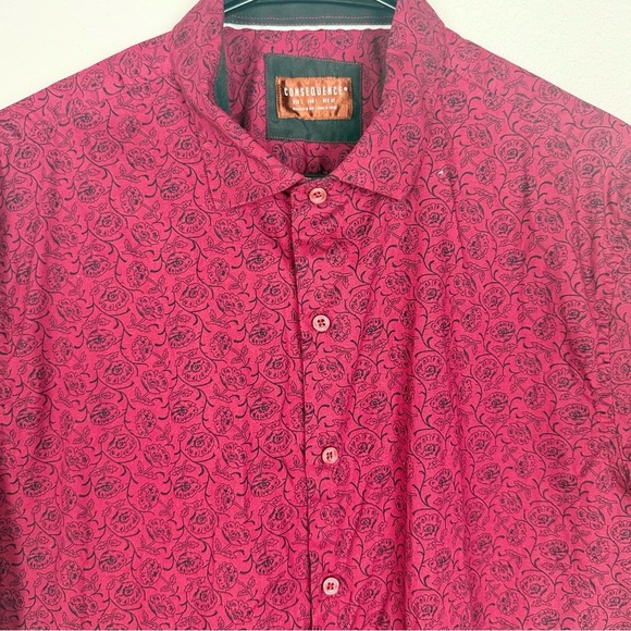 Consequence Men’s Red Casual Button Down Shirt with Relaxed Fit Size L - Picture 3 of 9